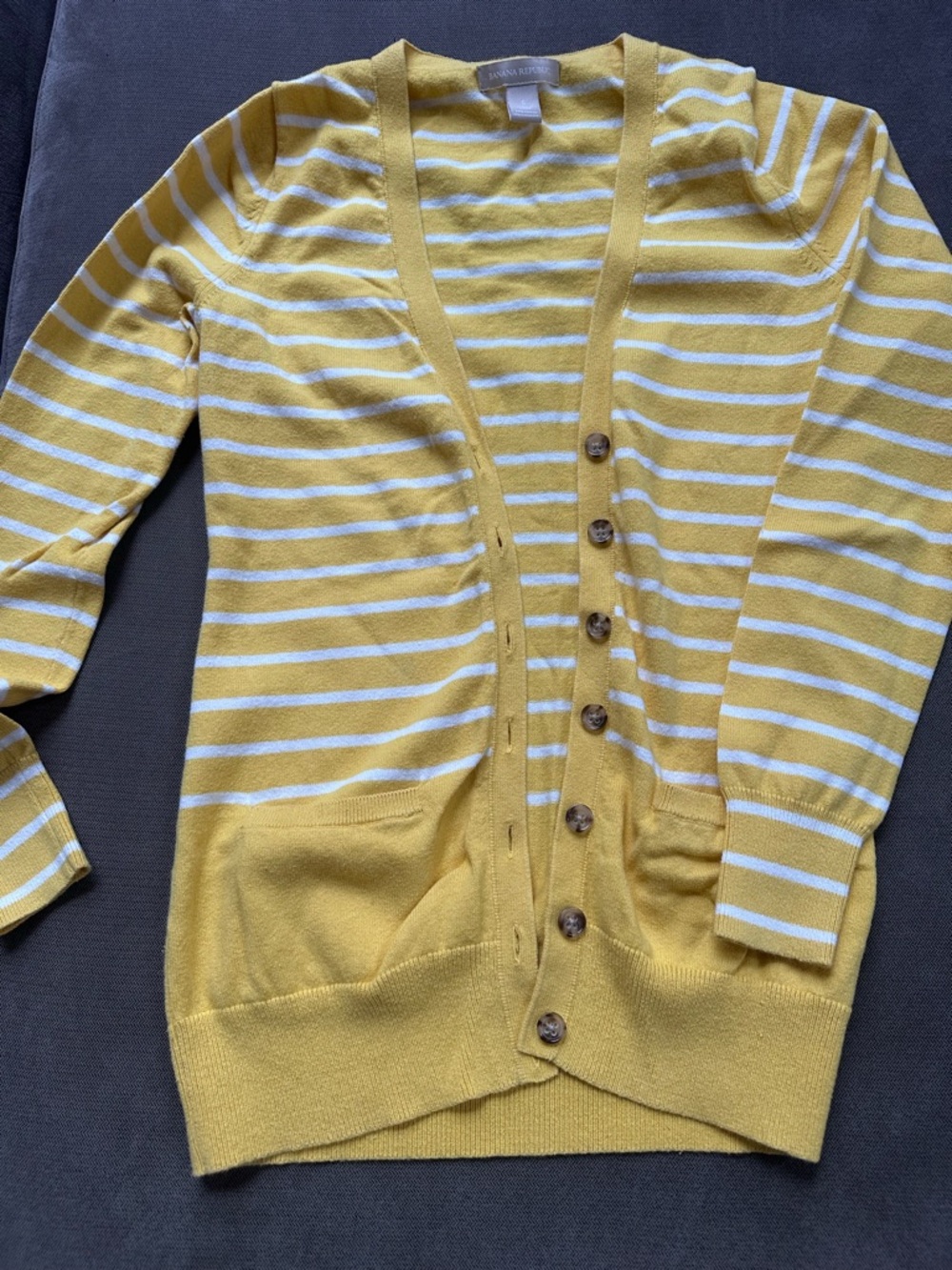 Banana Republic Yellow and White Striped Knit Cardigan